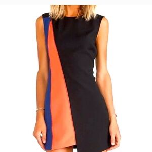 BCBGMaxAzria Orange and Black Asymmetrical Cut Out Mini Dress